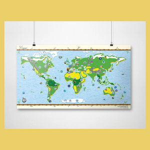 Kids World Map with 140 Reusable Stickers